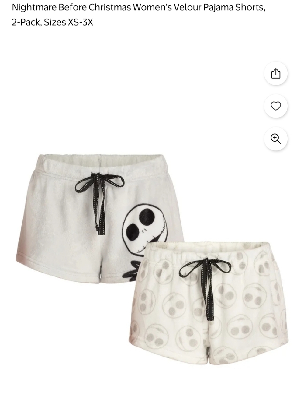 The Nightmare Before Christmas Jack Skellington Velour Pajama Shorts (2-Pack).